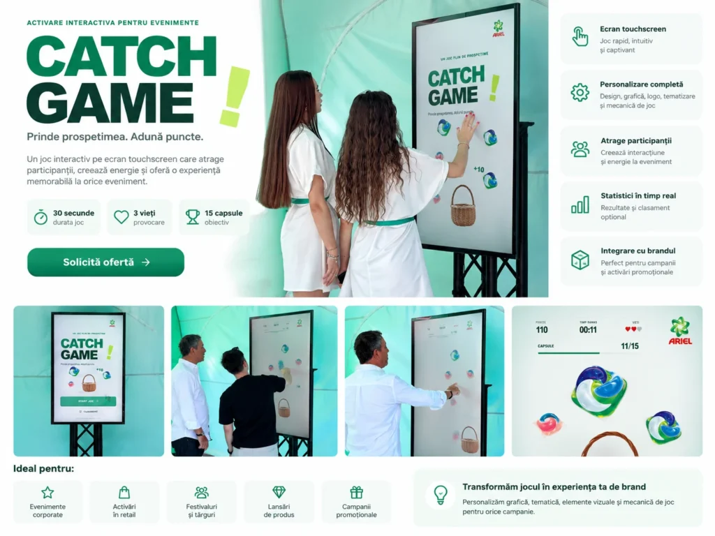 Catch Game Digital pentru Ariel – O activare interactivă cu joc touchscreen personalizat
